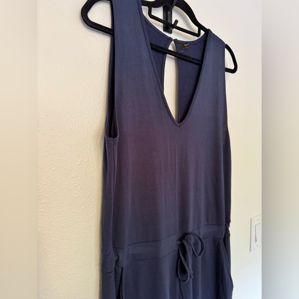 Quince French Terry Modal Jumpsuit Size Large Navy Blue Tie Front EUC - Picture 4 of 10